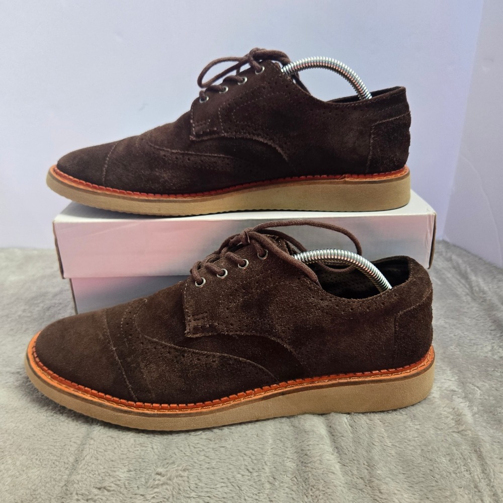 TOMS Mens Brogue Derby Shoes Dark Brown Suede Wingtip Lace Up 10009004 Size 10